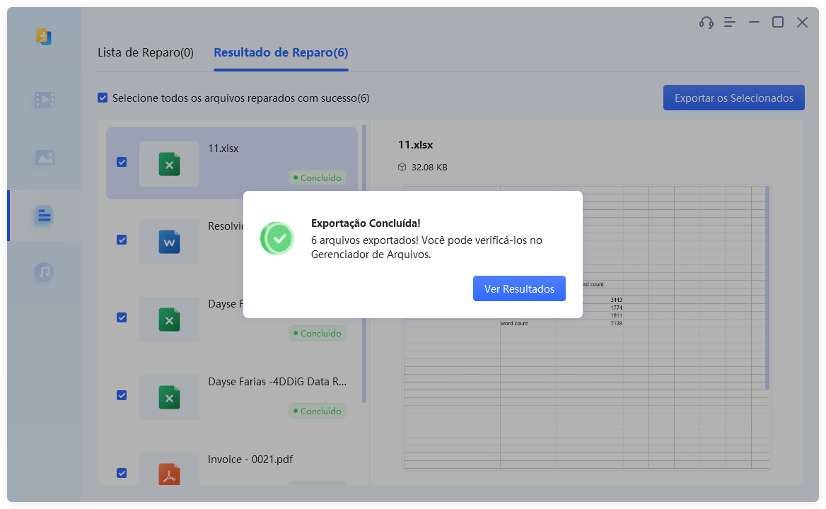 Exporte e Salve os Documentos Reparados