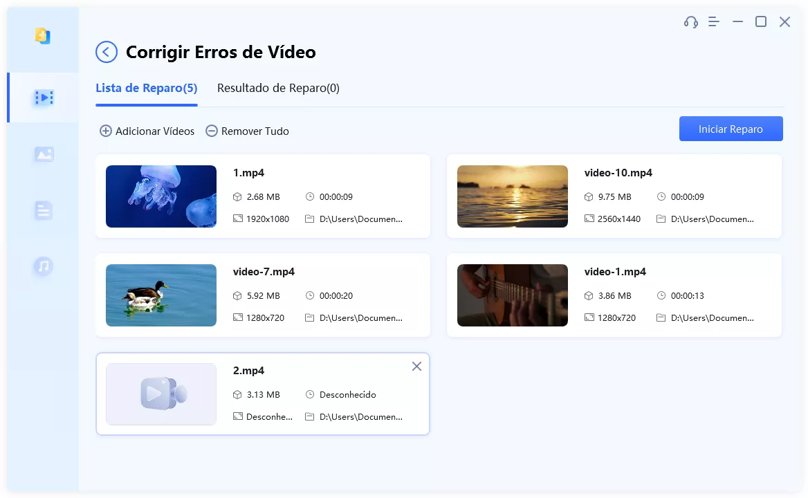 Comece a Reparar Vídeo(s) Corrompido(s)