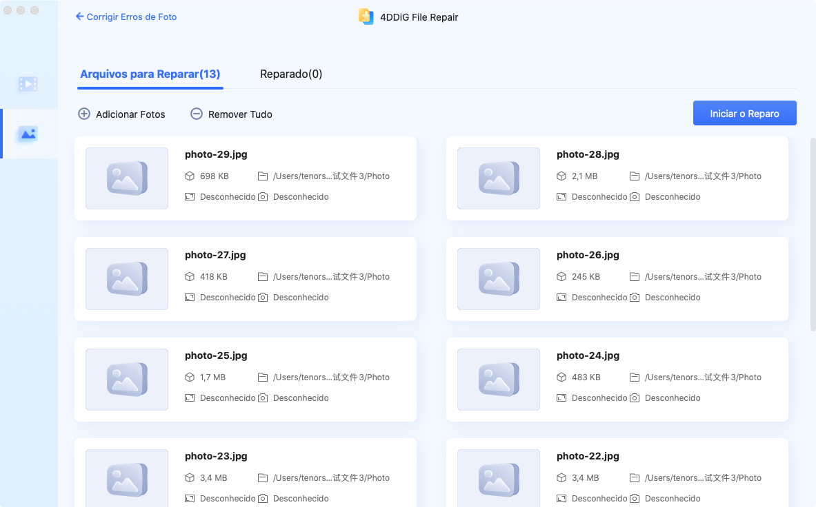 Comece a Reparar Foto(s) Corrompida(s)