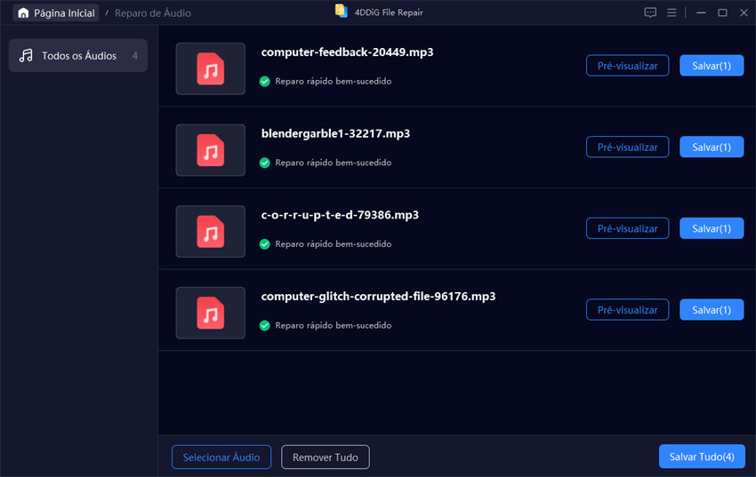 reparo de áudio concluído