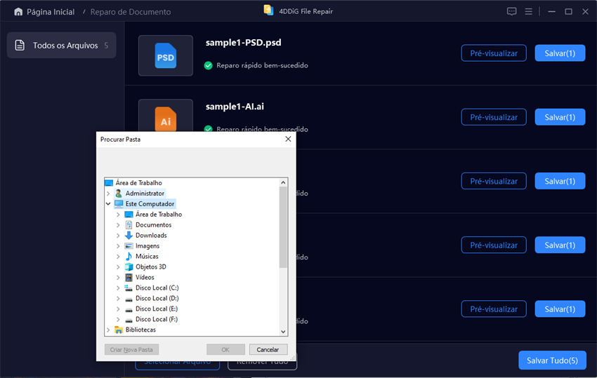 salvar arquivos reparados