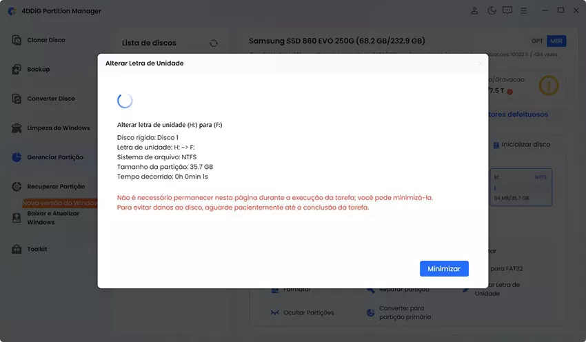 Por favor, não feche o programa até que o processo esteja concluído