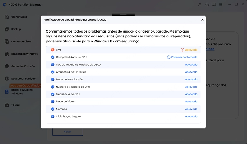 Se o TPM não cumprir os requisitos, clique em Seguinte para ignorar