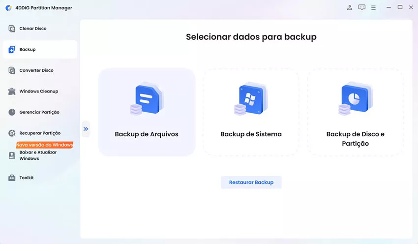 Selecione Cópia de segurança de ficheiros