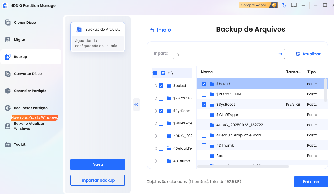selecione os arquivos do jogo para fazer backup