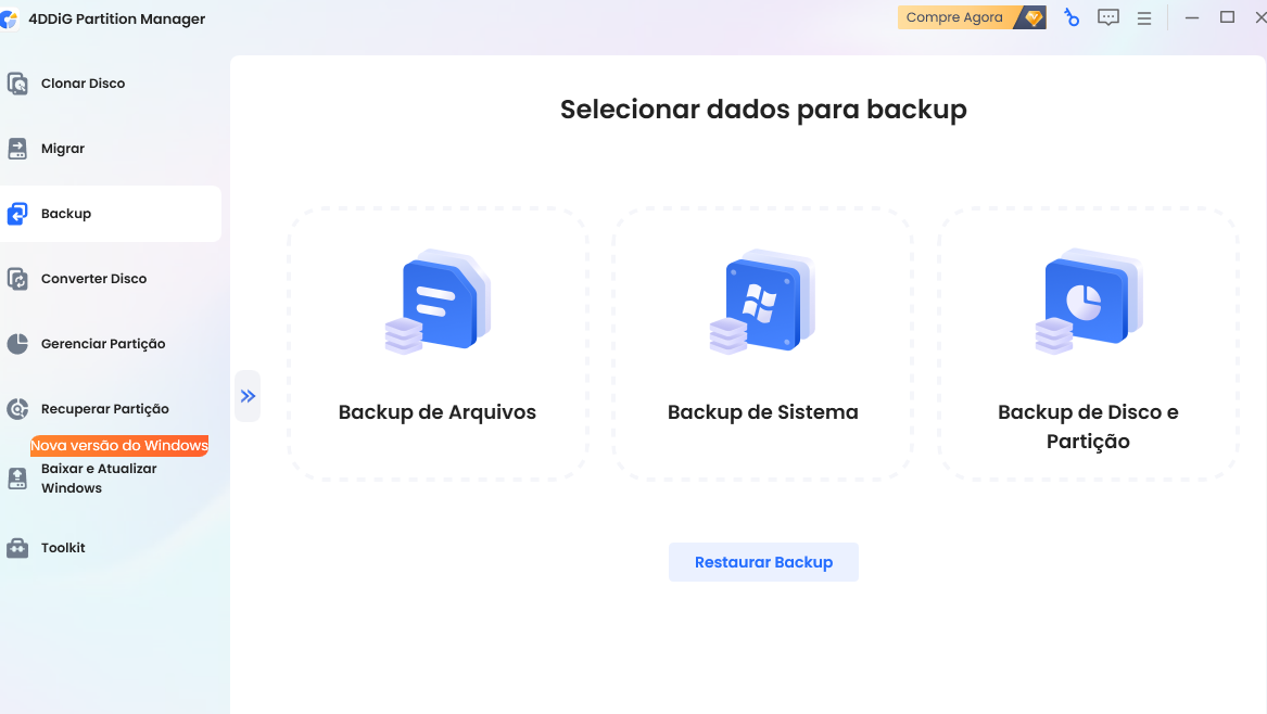 selecionar backup de arquivo
