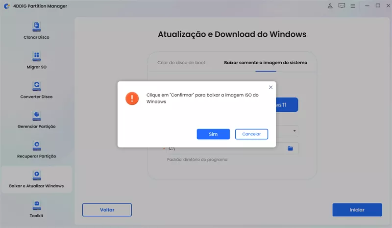 confirme o download do arquivo iso do windows