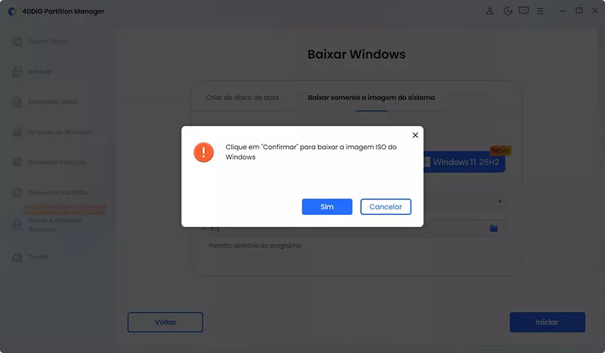 Confirme o download do ficheiro ISO do Windows