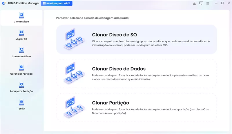 Selecione o disco de destino para o backup
