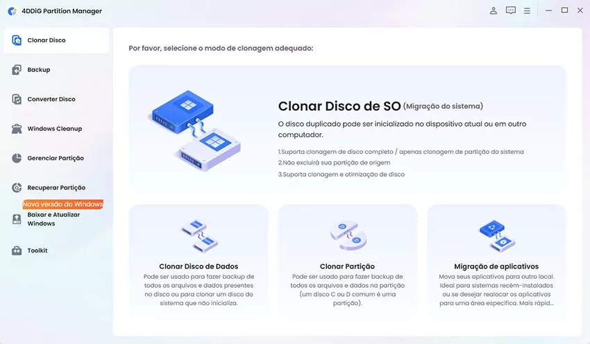 Selecionar Clonar disco do sistema operativo