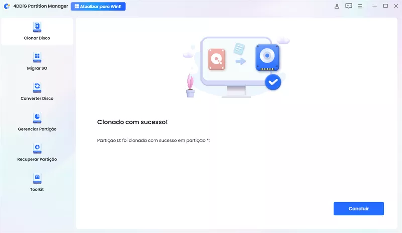 clonagem de partição concluída