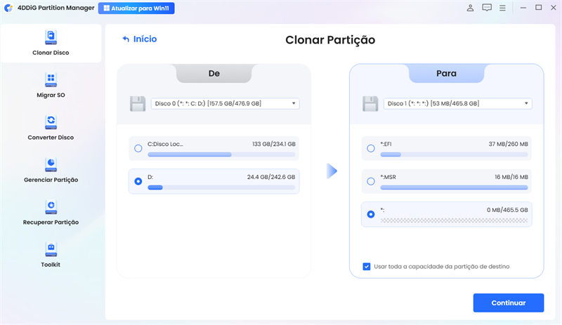 selecionar a partição