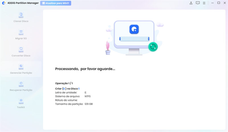comece a criar uma nova partição