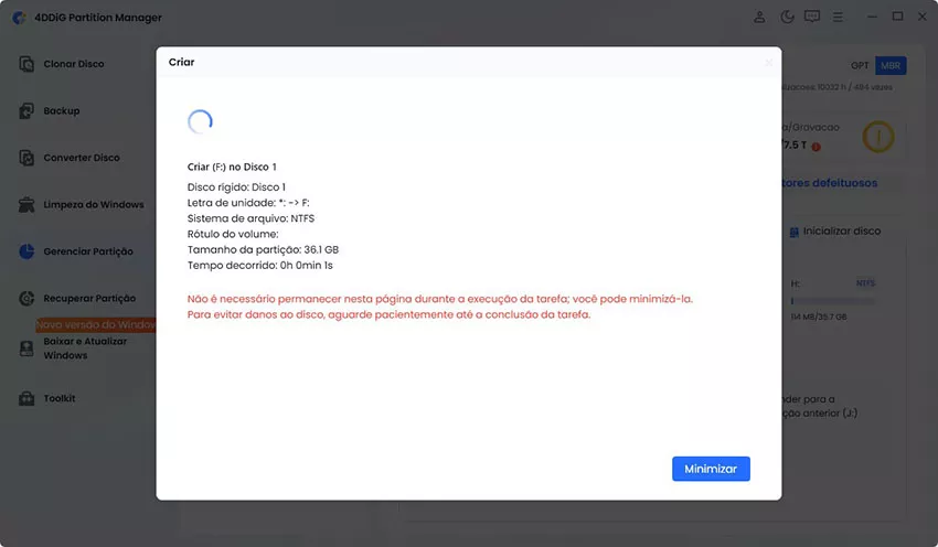Por favor, não feche o programa até que o processo esteja concluído