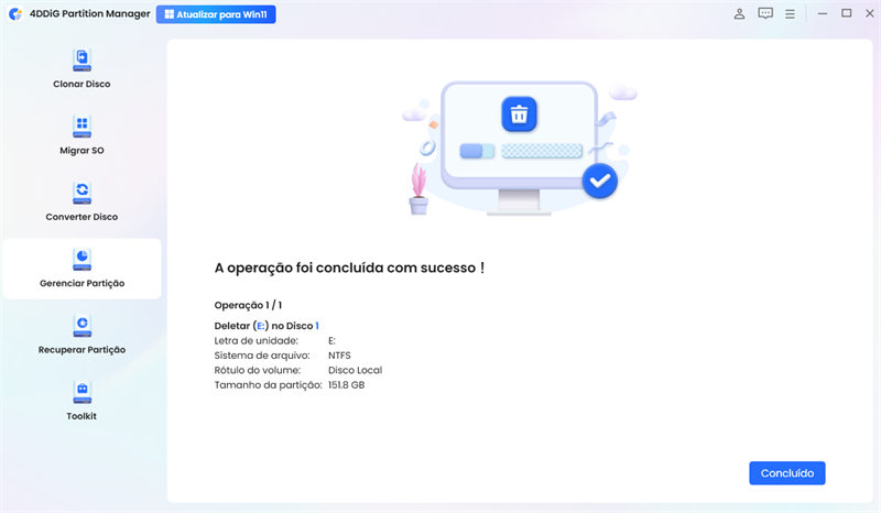 delete a partição com sucesso