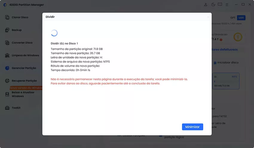 Por favor, não feche o programa até que o processo esteja concluído
