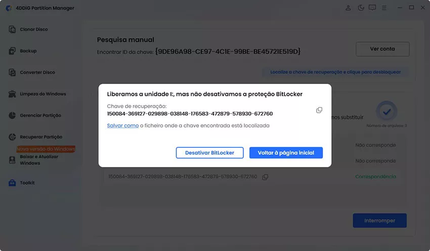 desbloquear e remover o BitLocker