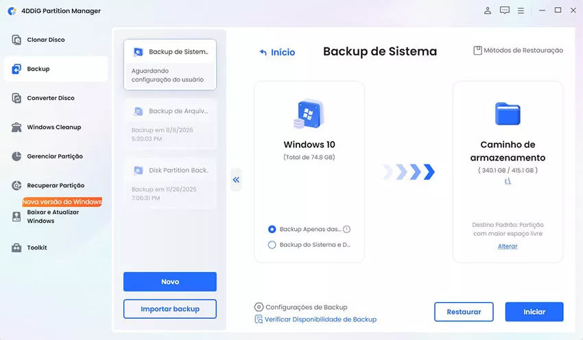 selecione um caminho de armazenamento