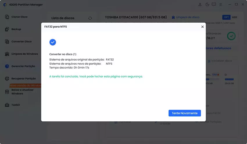 selecionar Converter FAT32 para NTFS