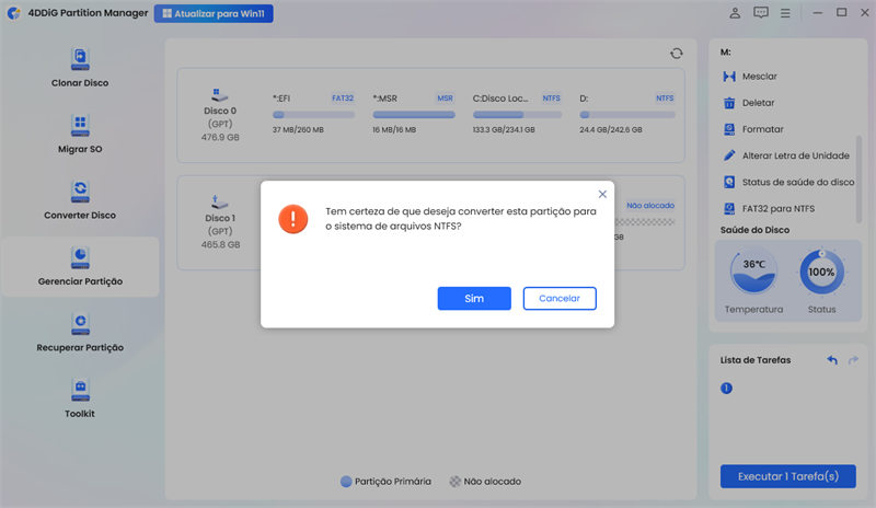 confirmar converter FAT32 para NTFS