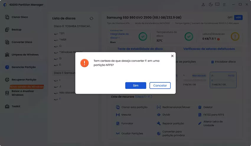 selecionar Converter FAT32 para NTFS