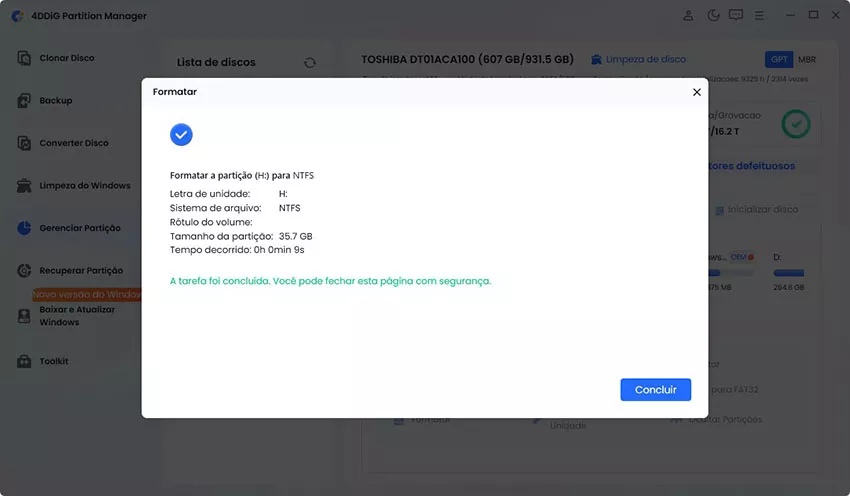 Clique em Concluído