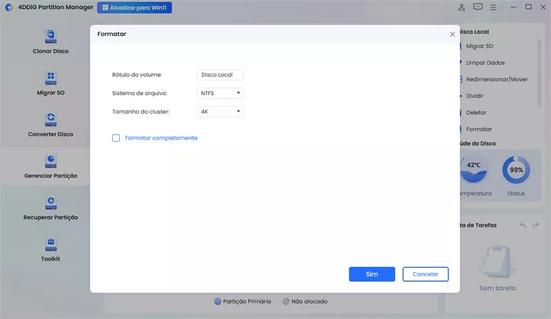 Selecionar formato de sistema de arquivos para pendrive