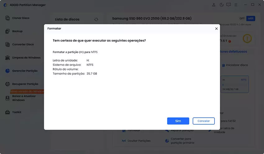 OK to start the partition formatting process