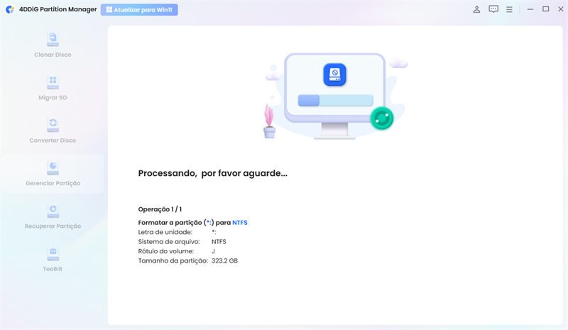 dcomece a formatar a partição
