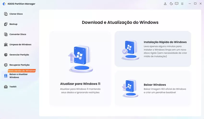aceder à instalação rápida do Windows 
