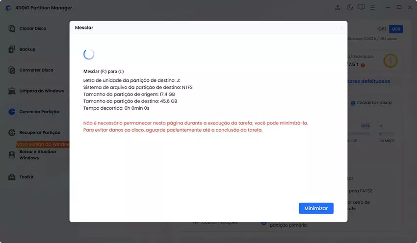 Por favor, não feche o programa até que o processo esteja concluído