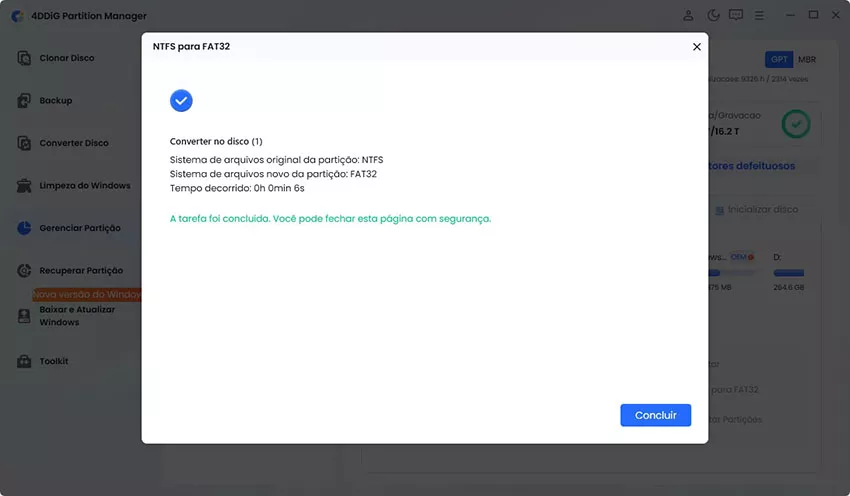 selecionar Converter NTFS para FAT32