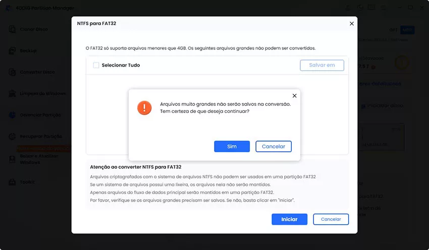 selecionar Converter NTFS para FAT32