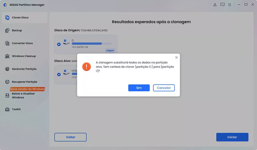 clique no botão Sim