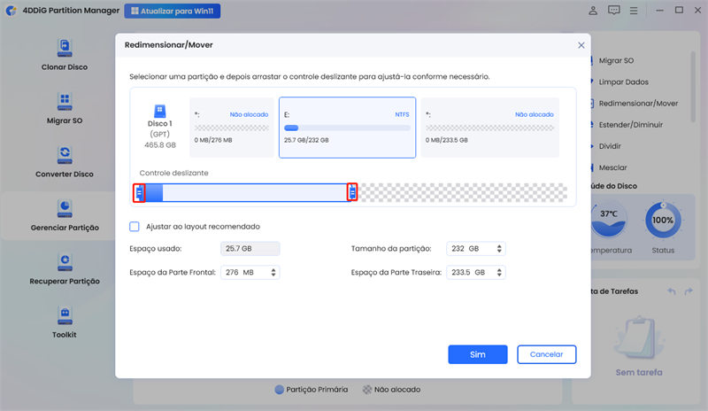ajustar partição