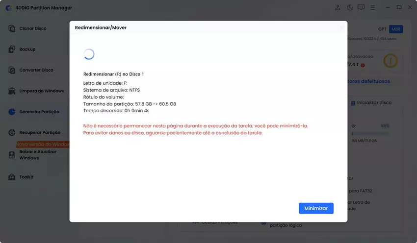 O processo de redimensionamento vai começar