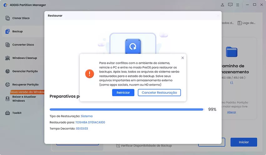 reiniciar para restaurar o sistema