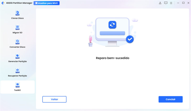 reparar inicialização com sucesso