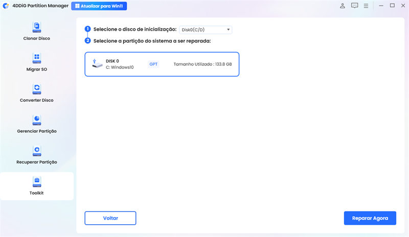 selecionar o disco de inicialização