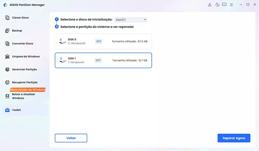 selecionar o disco de arranque