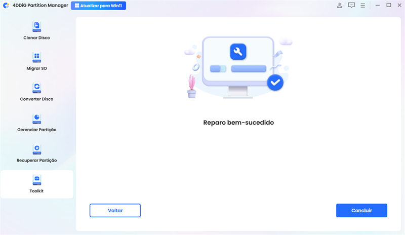 reparar com sucesso