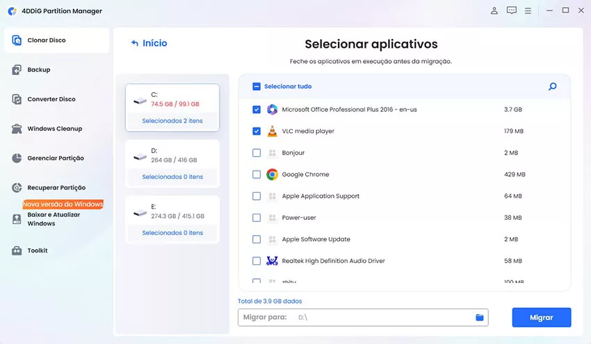 select applications and target path
