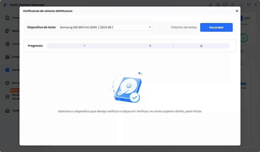 selecionar disco para verificar setores danificados