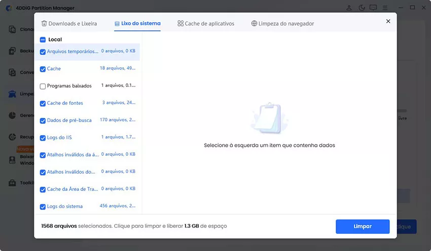 verificar os ficheiros a limpar