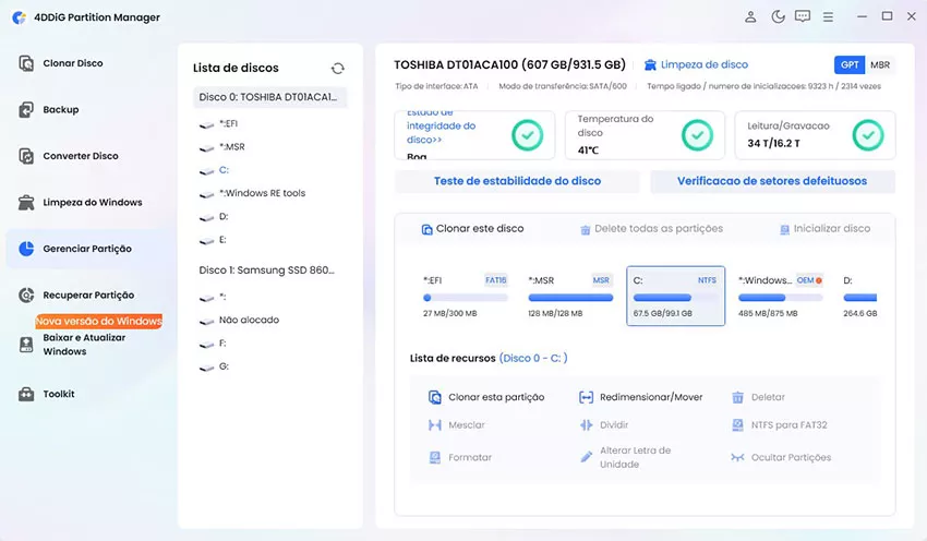 selecionar verificação de setores danificados