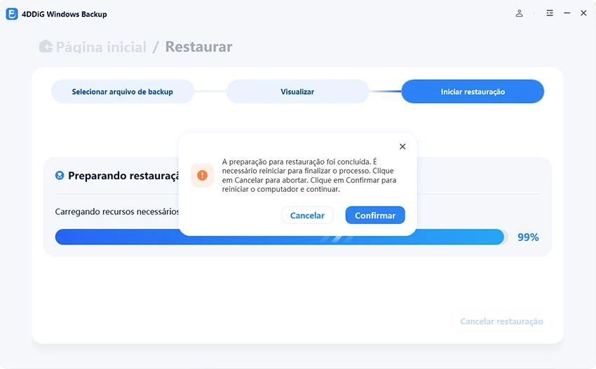 reinicie para restaurar o sistema