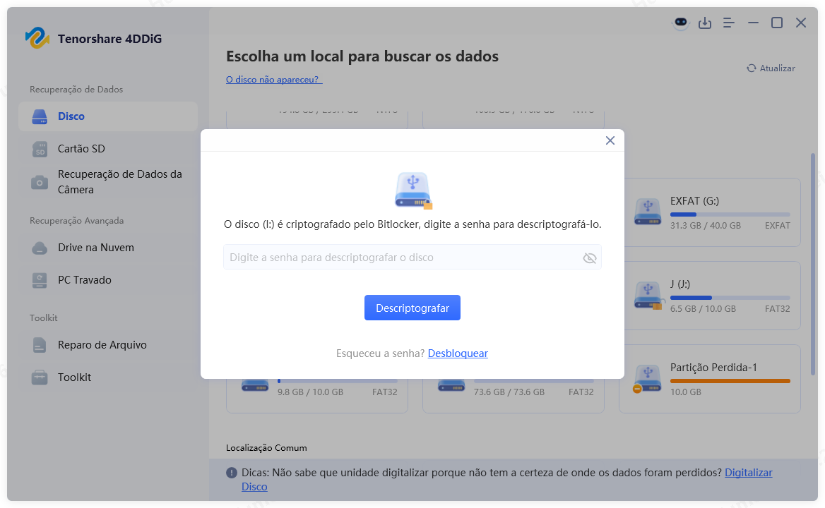 introduza a palavra-passe para desbloquear a unidade