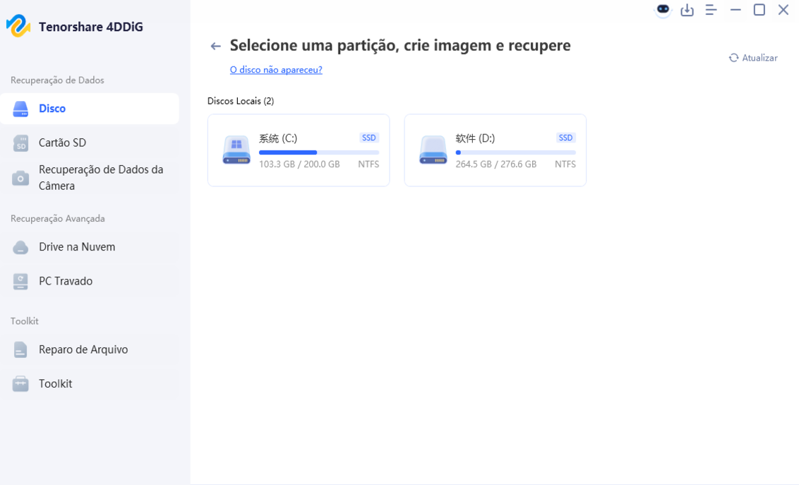 Selecione uma partição para criar a imagem