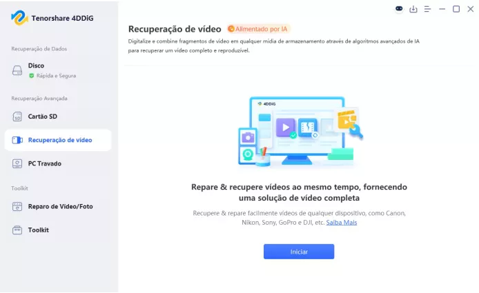 iniciar reparo de vídeos corrompidos no Mac