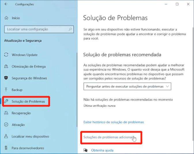 executar solução de problemas